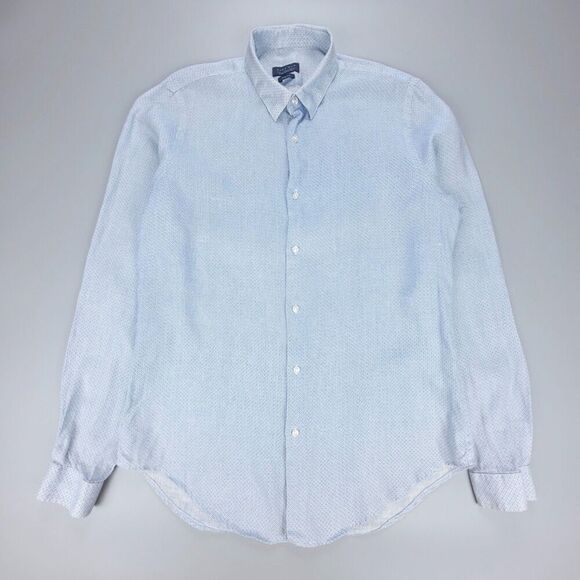 Zara Other - ZARA MAN 100% Linen Slim Fit Long Sleeve Button Down Shirt Mens Large Blue Print
